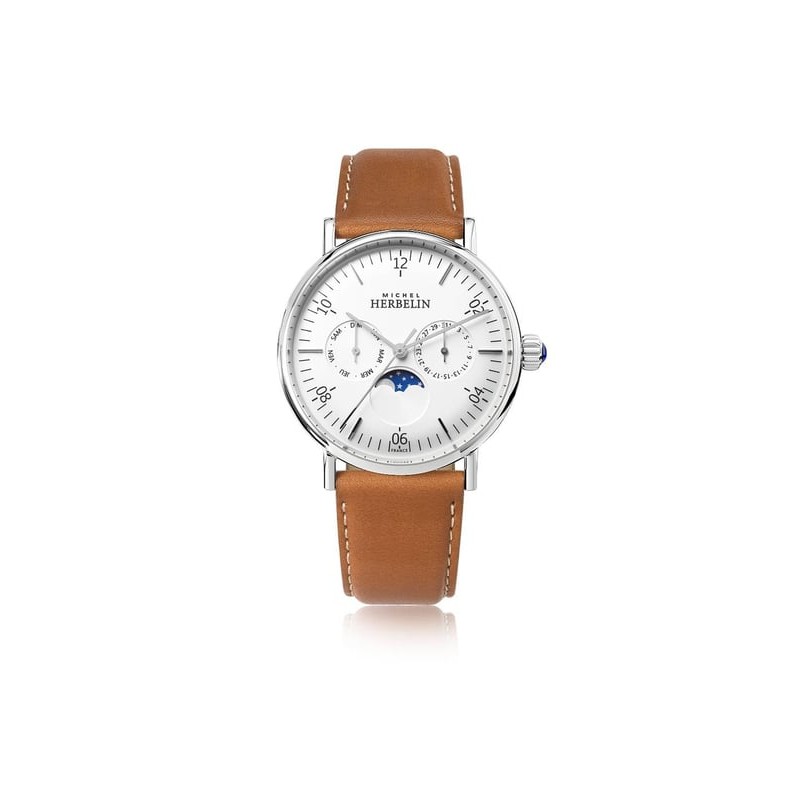 Montre Homme Michel Herbelin Inspiration Blanc Bracelet en Cuir marron Cadran rond