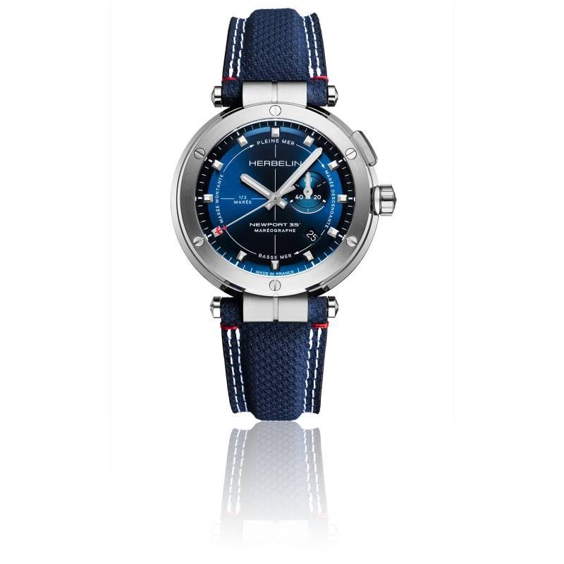 Montre Homme Michel Herbelin Collection NEWPORT Bracelet en Cuir bleu Cadran rond