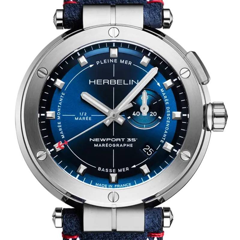 Montre Homme Michel Herbelin Collection NEWPORT Bracelet en Cuir bleu Cadran rond