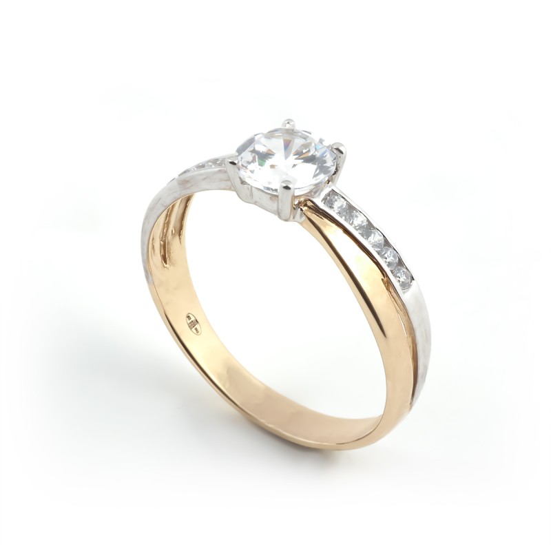 Bague solitaire accompagné femme Carador Or 375/000 bicolore et Oxyde de zirconium