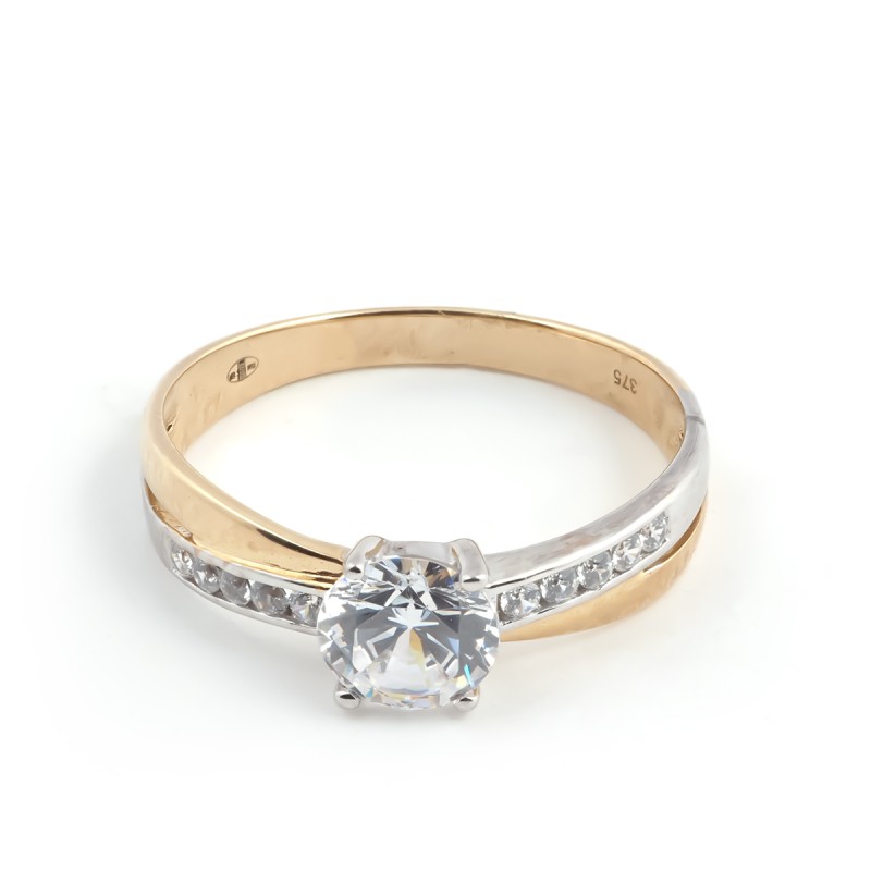 Bague solitaire accompagné femme Carador Or 375/000 bicolore et Oxyde de zirconium