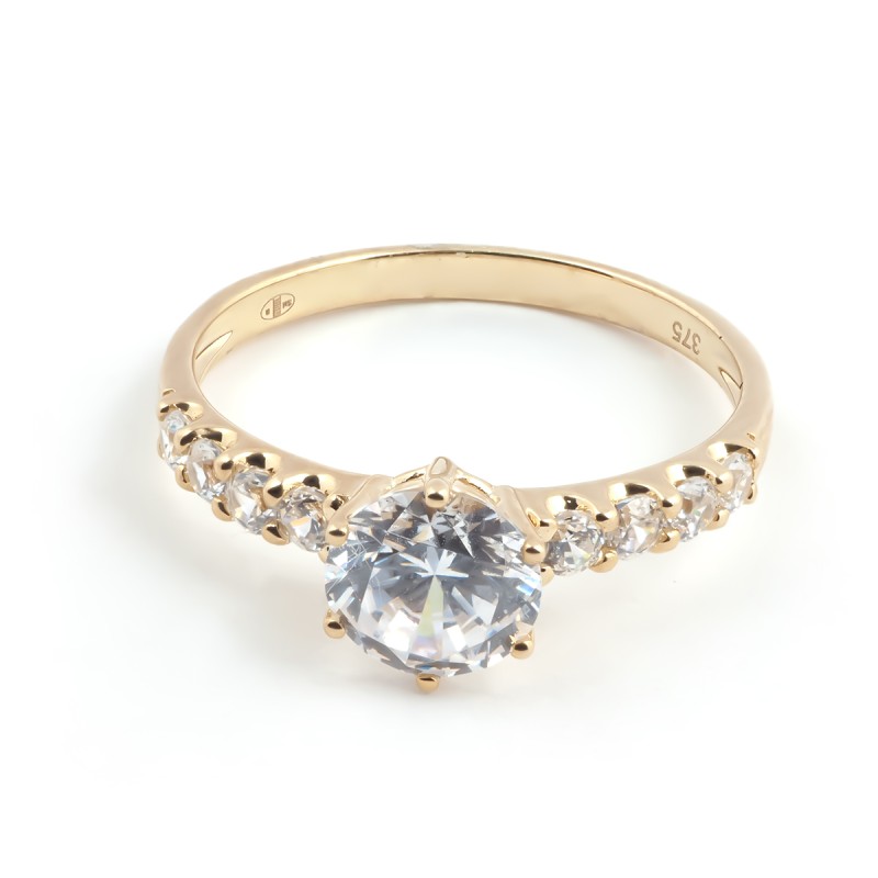 Bague solitaire accompagné femme Carador Or 375/000 et Oxyde de zirconium