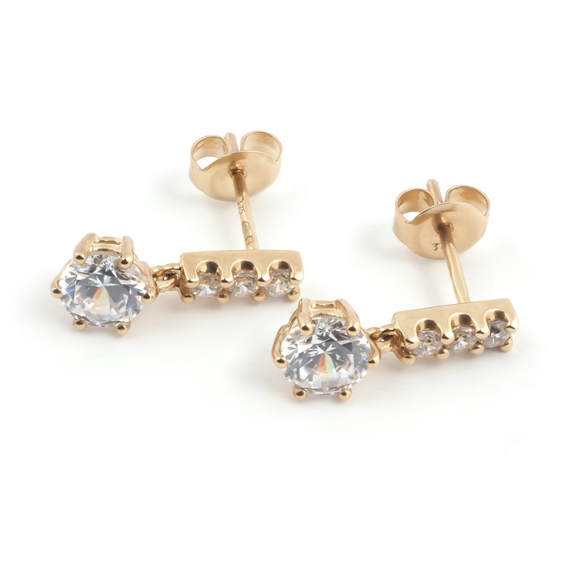 Boucles d'oreilles Carador pendantes fantaisie or jaune 375/000 et oxydes de zirconium 2,12 cts