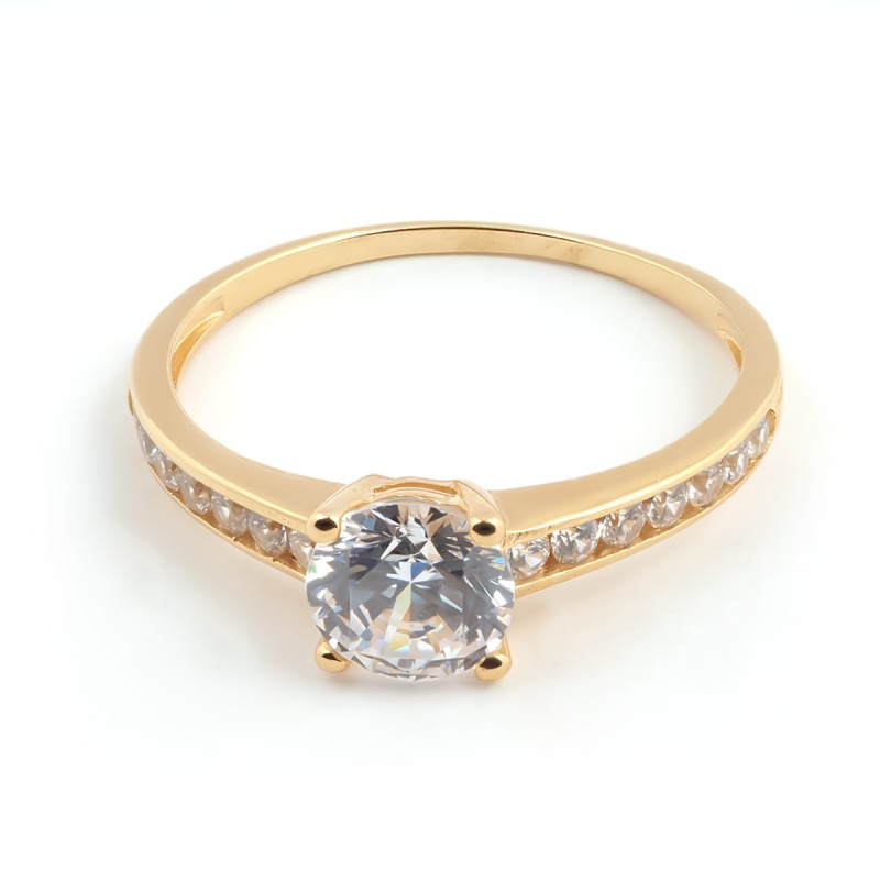 Bague solitaire accompagné Carador en or jaune 375/000 et oxydes de zirconium