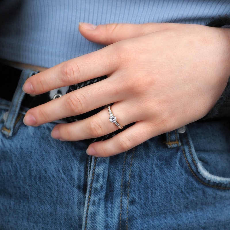 Bague solitaire accompagné femme Carador Or 375/000 et Oxyde de zirconium
