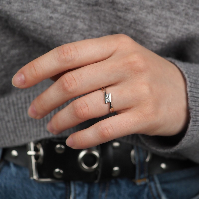 Bague Carador or 375/000 bicolore, oxydes de zirconium