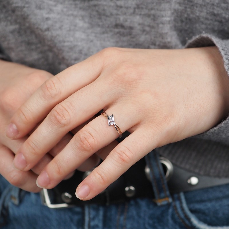 Bague Carador or 375/000 bicolore, trilogie d'oxydes