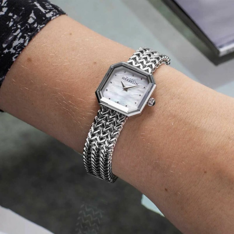 Montre Femme argentée Michel Herbelin Octogone Bracelet tissé