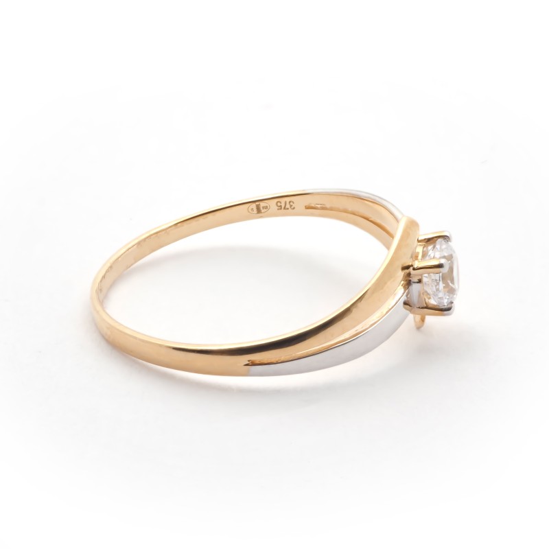 Solitaire Carador fantaisie or jaune et blanc 375/000 et oxyde de zirconium