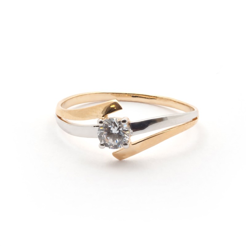 Solitaire Carador fantaisie or jaune et blanc 375/000 et oxyde de zirconium