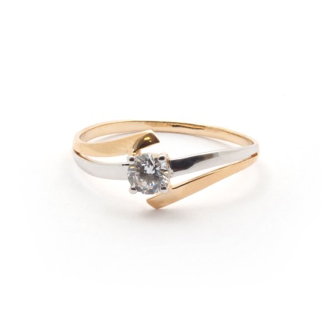 Solitaire Carador fantaisie or jaune et blanc 375/000 et oxyde de zirconium