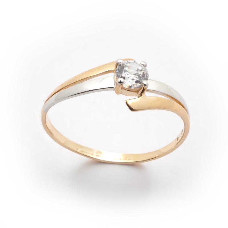 Solitaire Carador fantaisie or jaune et blanc 375/000 et oxyde de zirconium