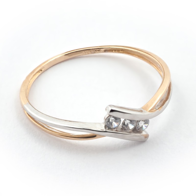 Bague Carador or 375/000 bicolore, trilogie d'oxydes