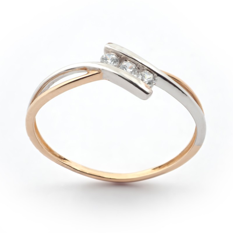 Bague Carador or 375/000 bicolore, trilogie d'oxydes