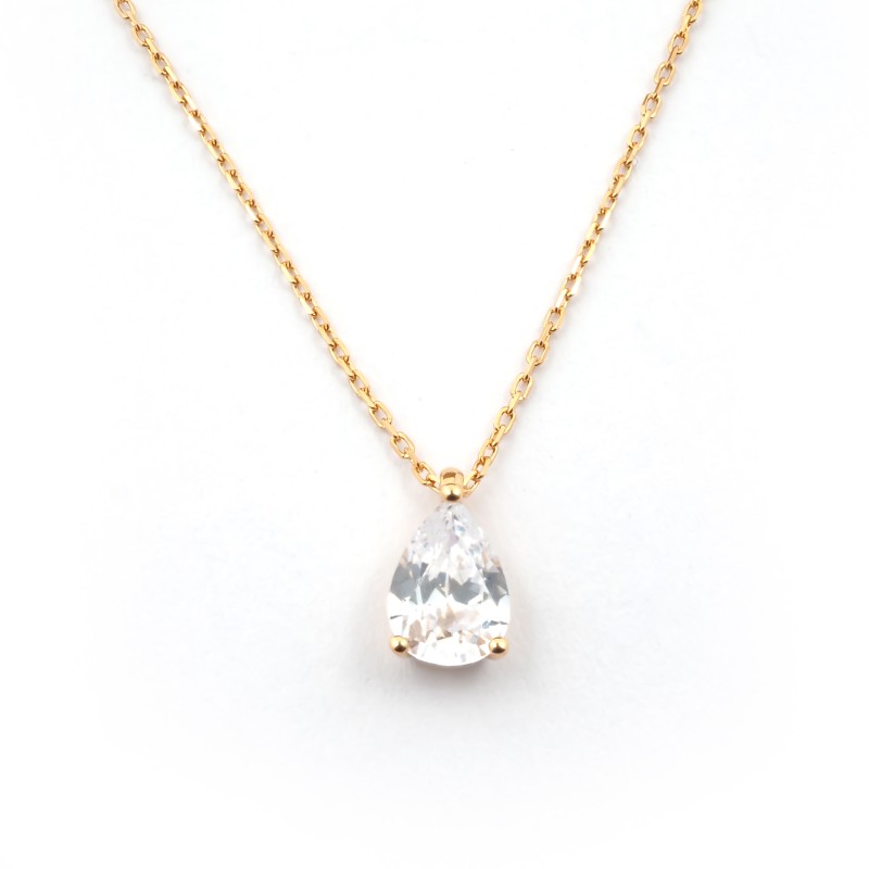 Collier Solitaire Carador en or jaune 375/000, oxyde de zirconium serti