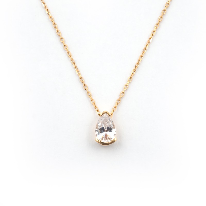 Collier Solitaire Carador en or jaune 375/000, oxyde de zirconium