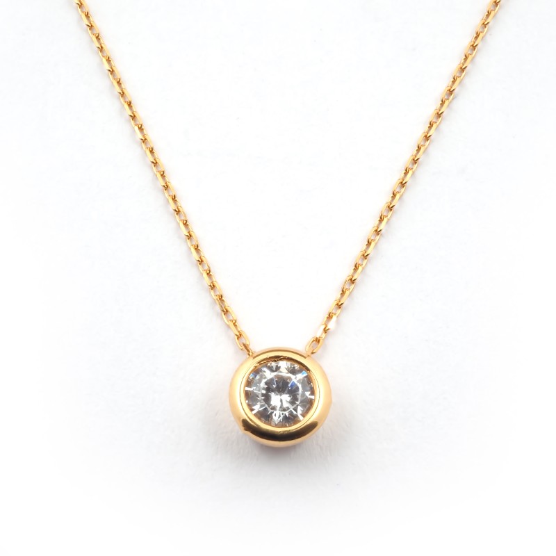 Collier Solitaire Carador en or jaune 375/000, oxyde de zirconium de 4mm serti clos