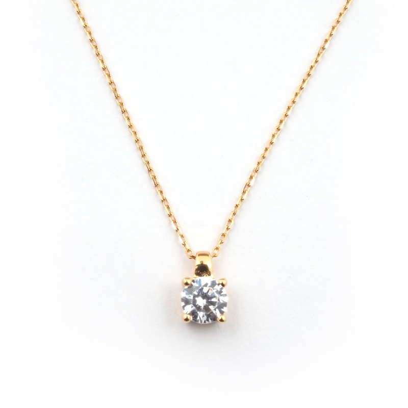 Collier Solitaire Carador en or jaune 375/000, oxyde de zirconium de 4.75mm serti 4 griffes