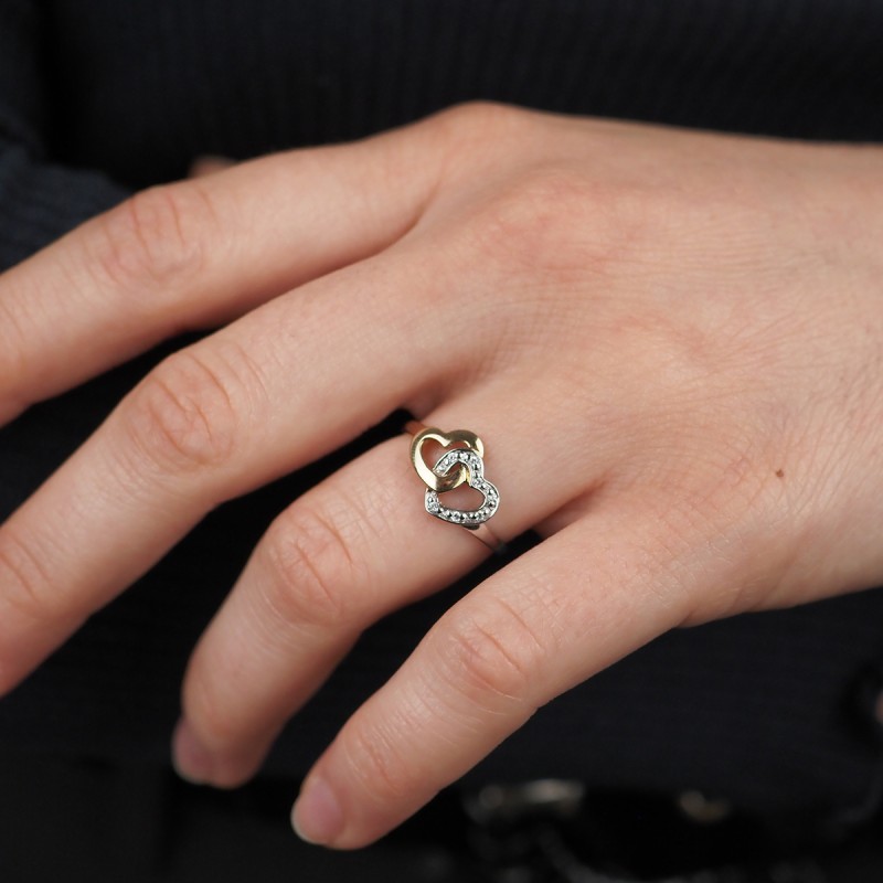 Bague double cœur femme Carador Or 375/000 et Oxyde de zirconium