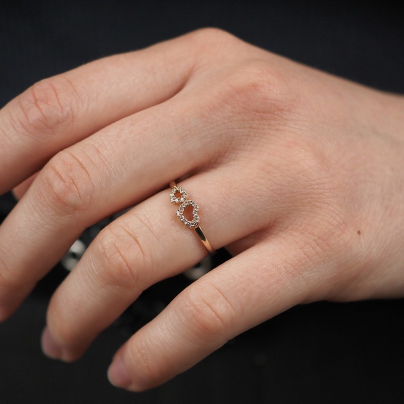 Bague double cœur femme Carador Or 375/000 et Oxyde de zirconium