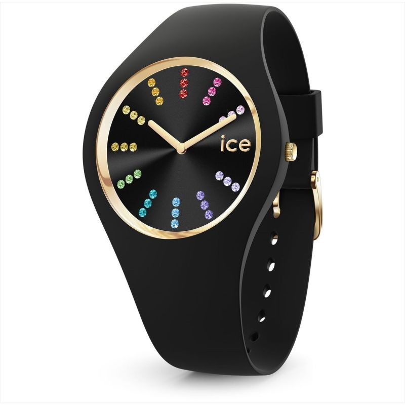 Montre Femme Ice Watch Cosmos Bracelet en silicone noir et index pointillés en strass