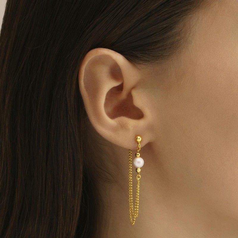 Boucles d'oreilles Jourdan - Urielle - en Argent doré avec perle blanche