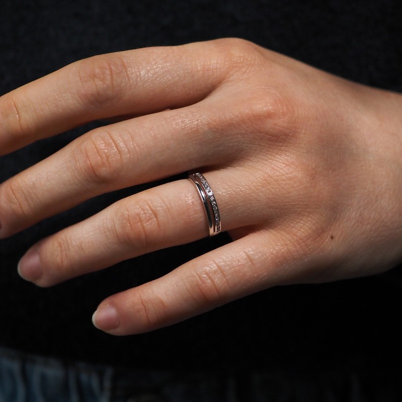 Bague Carador anneau double or blanc  375/000 et oxydes de zirconium