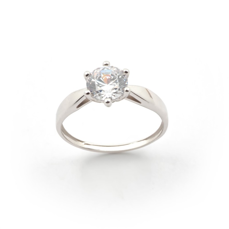 Bague solitaire  Carador en or blanc 375/000 et oxyde de zirconium serti 6 griffes