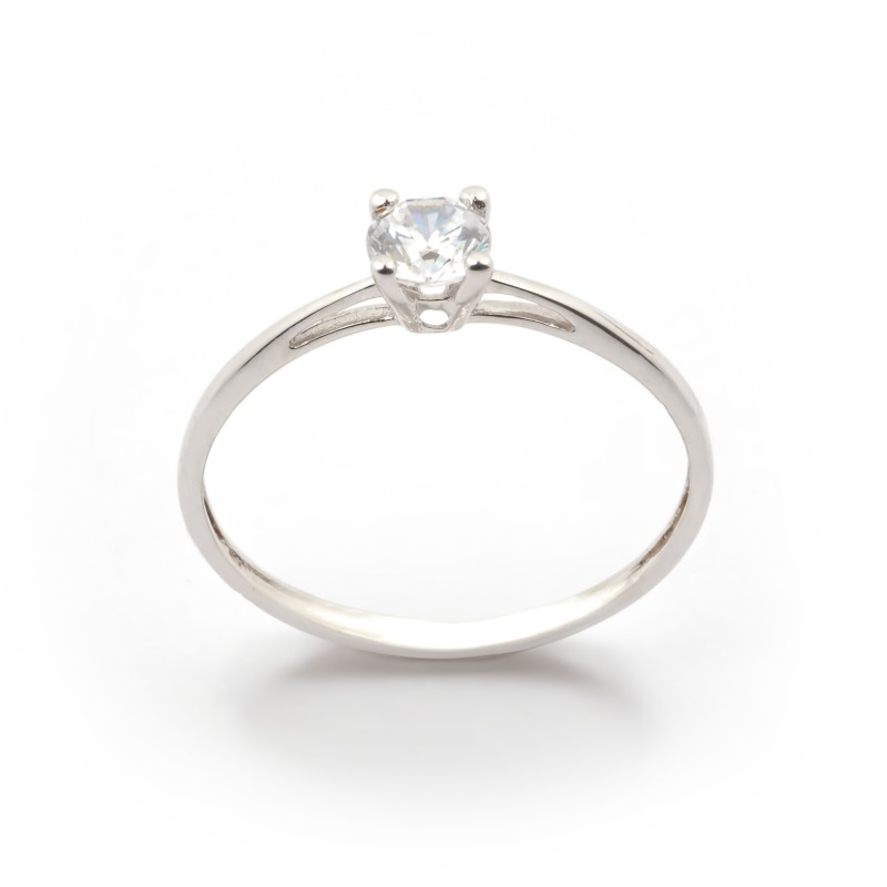 Bague solitaire  Carador en or blanc 375/000 et oxyde de zirconium serti 4 griffes
