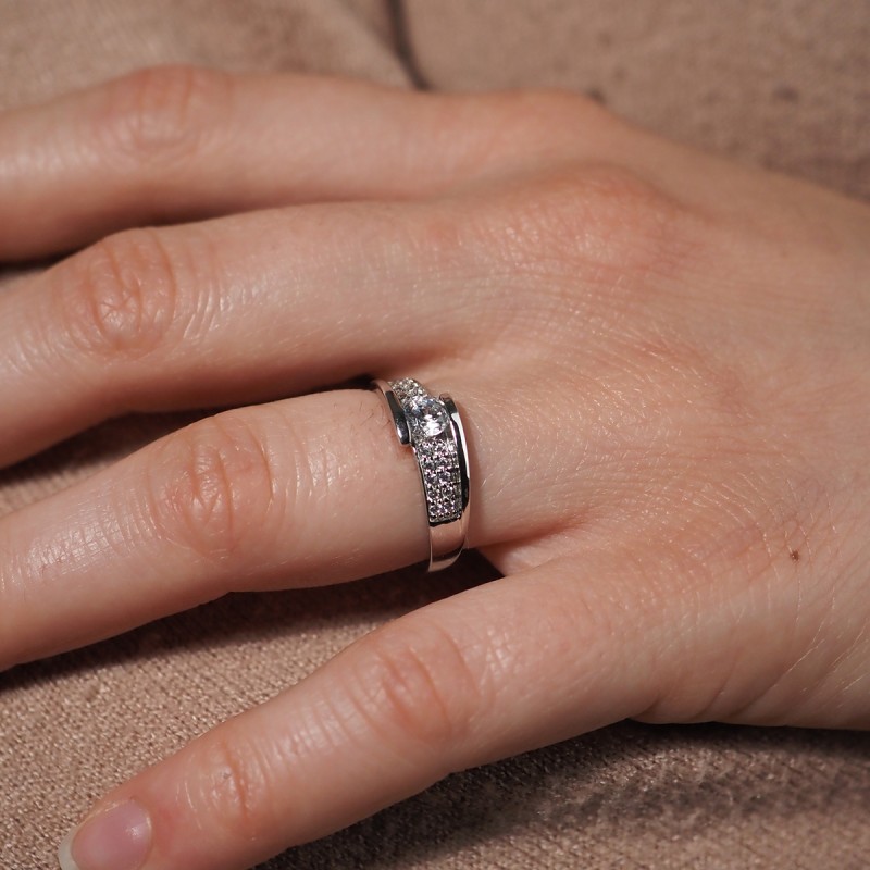 Bague solitaire accompagné femme Carador Or blanc 375/000 et Oxyde de zirconium