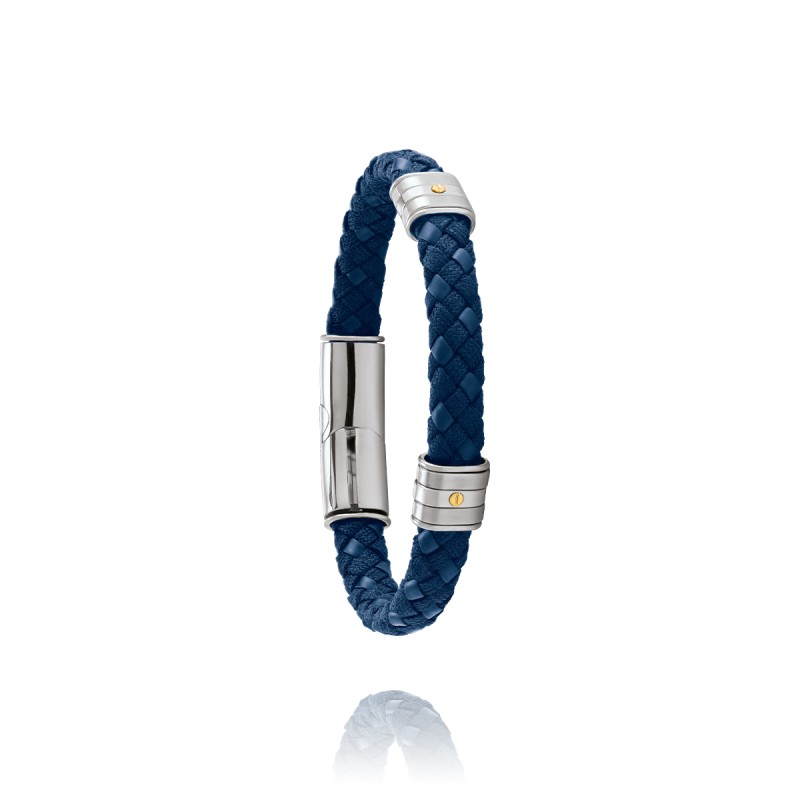 Bracelet Homme Jourdan - Kamen - en Acier argenté avec vis en or et caoutchouc bleu tressé