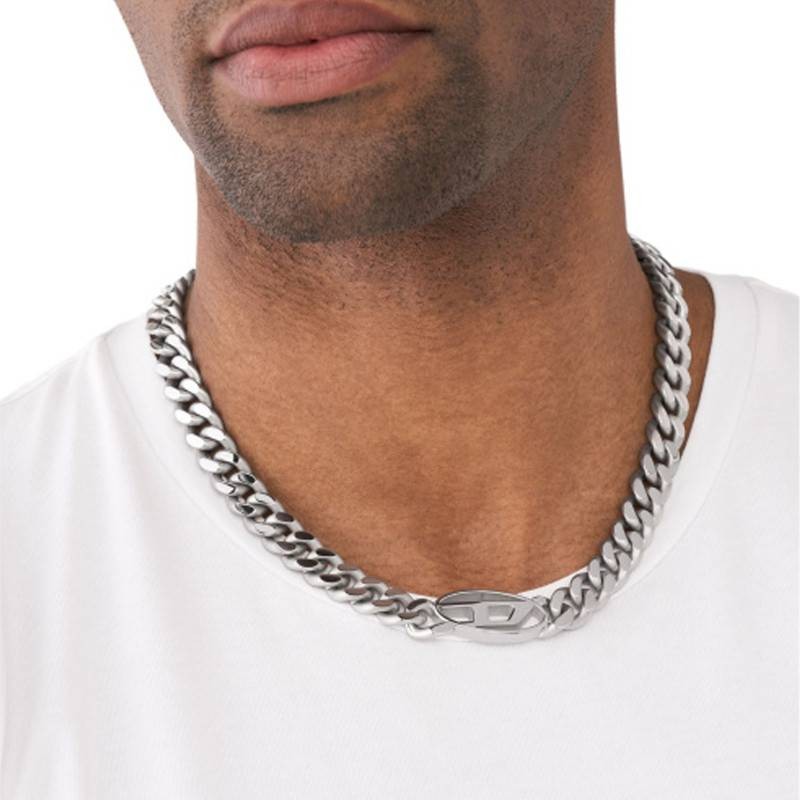 Collier Homme Diesel en acier avec motif "D" maille gourmette