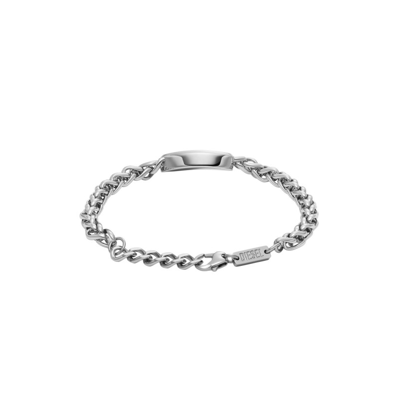 Bracelet Mixte Diesel en acier argenté et émail rouge motif "D"