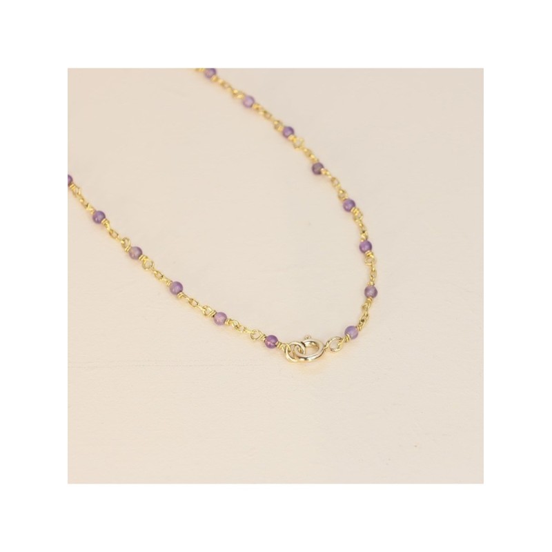 Collier Flowers for Zoé Femme Aphaea en acier doré et pierres améthystes  violettes