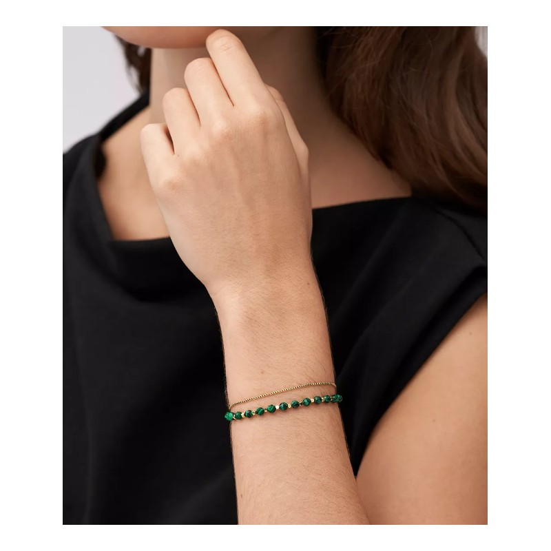 Bracelet  Femme All Stacked Up en acier doré et malachites vertes