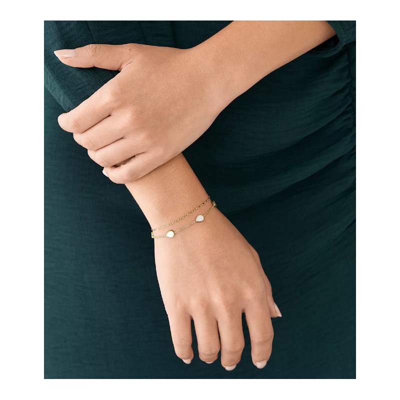 Bracelet double Fossil Femme Teardrop en acier doré et nacre