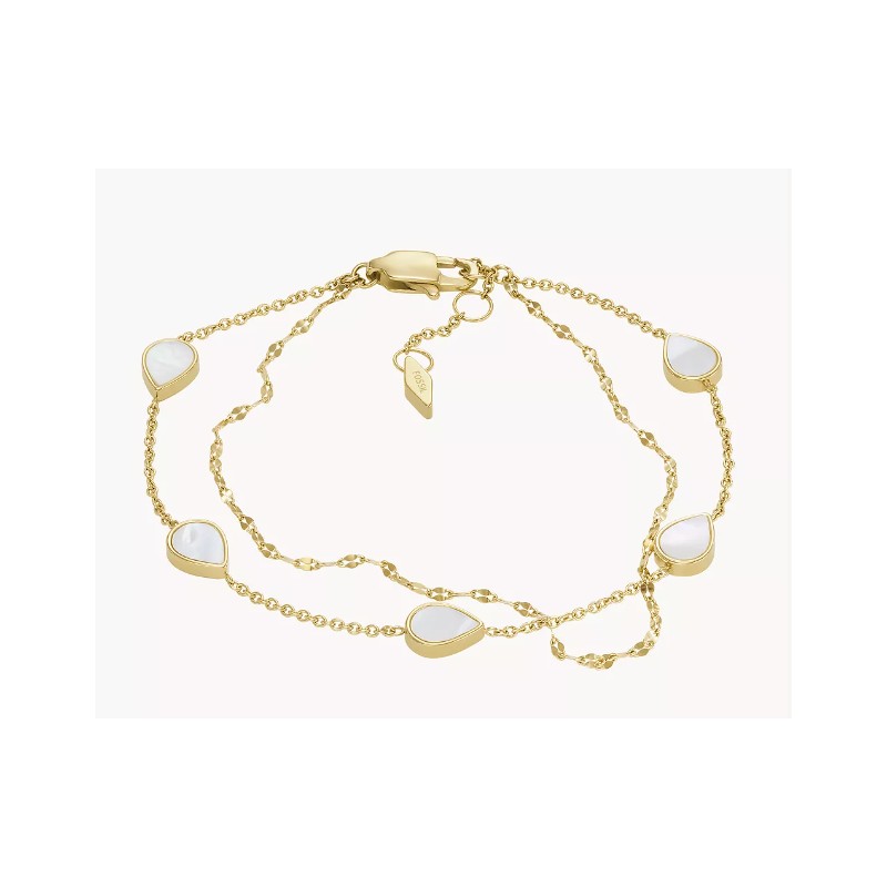Bracelet double Fossil Femme Teardrop en acier doré et nacre
