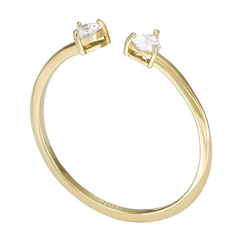 Bague Femme Fossil Sadie en acier doré et cristaux motif cœur taille 53