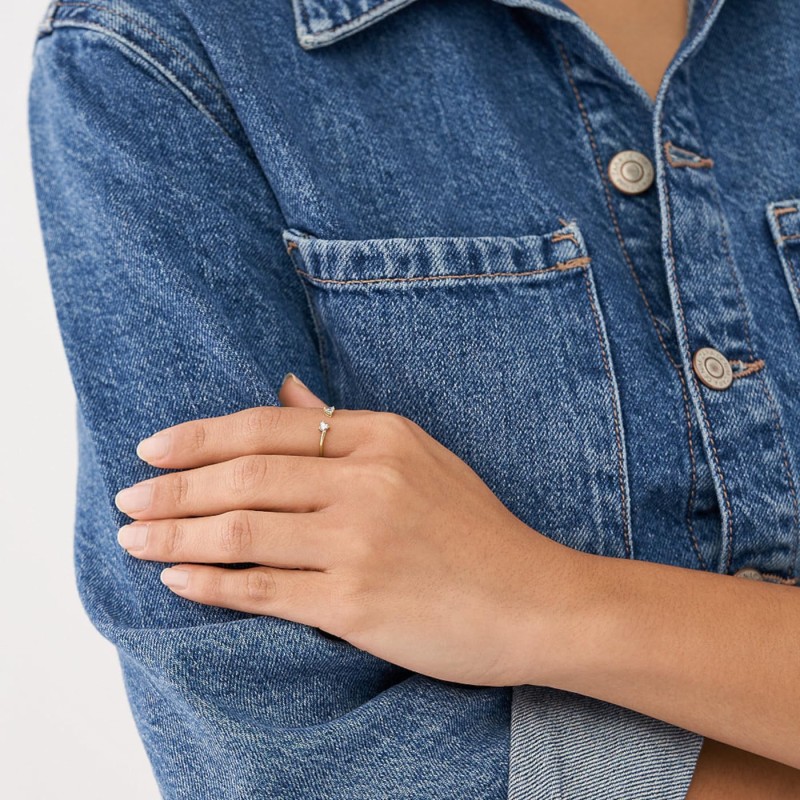 Bague Femme Fossil Sadie en acier doré et cristaux motif cœur taille 53