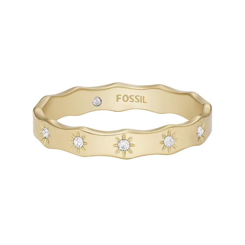 Bague Femme Fossil Sutton en acier doré et cristaux taille 56