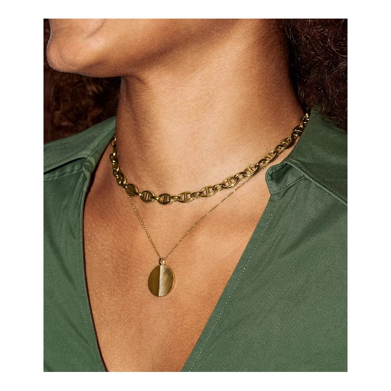 Collier Femme Fossil Harlow Linear Texture en acier doré
