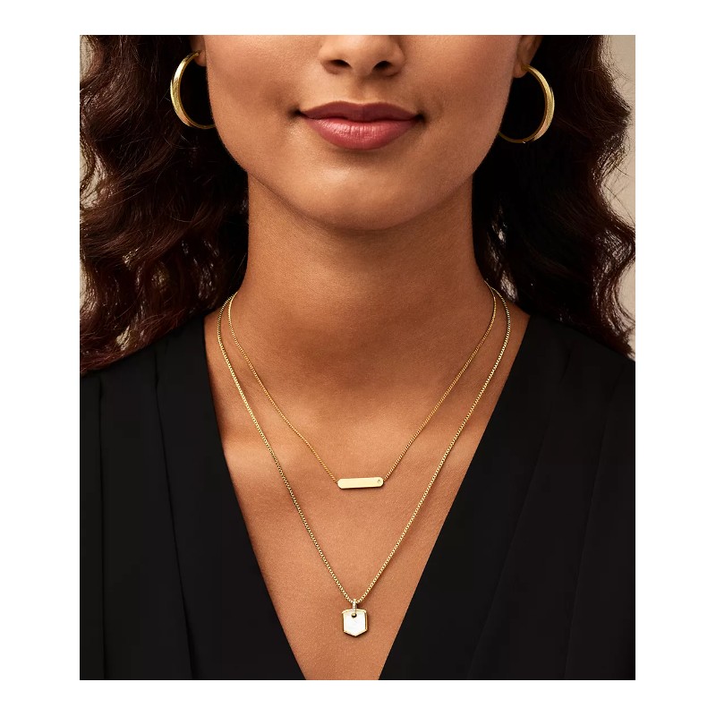 Collier Femme Fossil Heritage Crest en acier doré et nacre