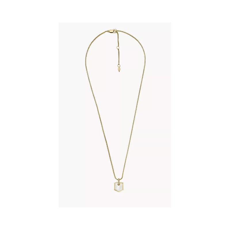Collier Femme Fossil Heritage Crest en acier doré et nacre