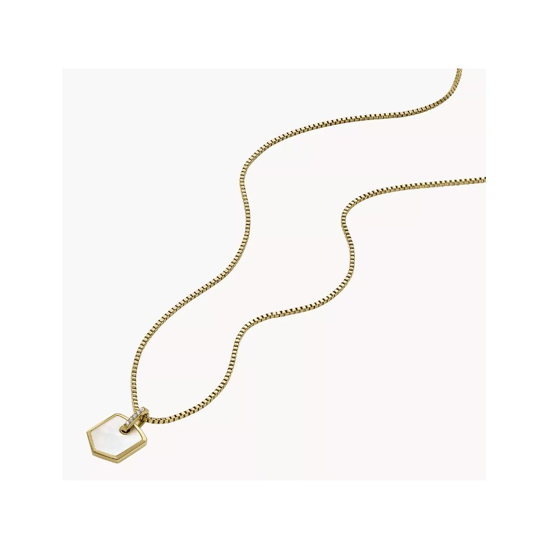 Collier Femme Fossil Heritage Crest en acier doré et nacre