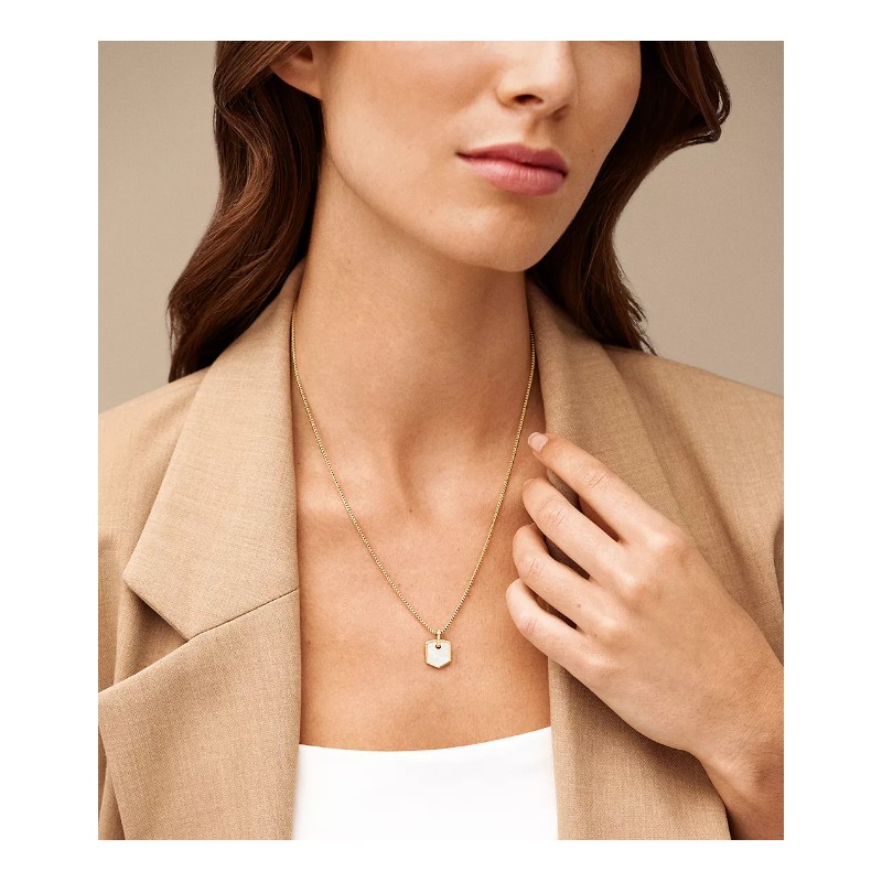 Collier Femme Fossil Heritage Crest en acier doré et nacre