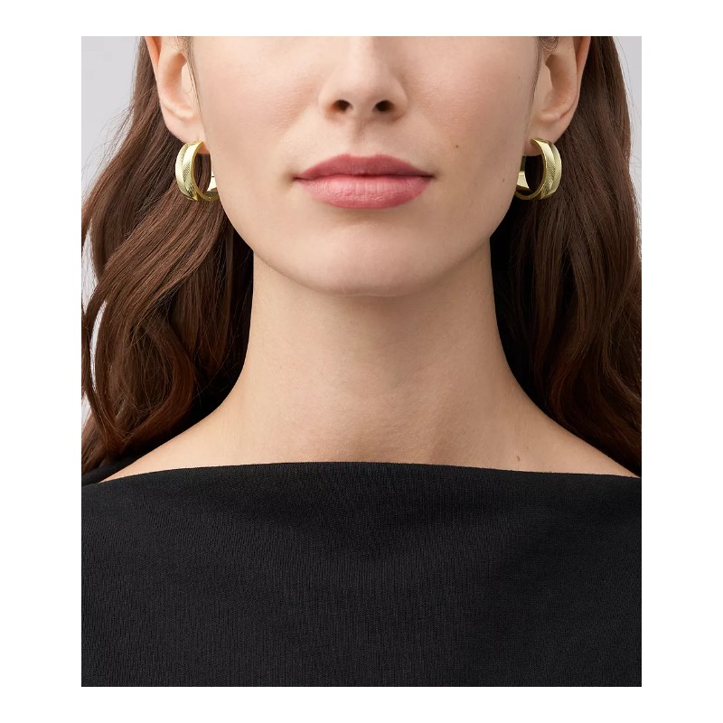 Boucles d'oreilles créoles femme Fossil Harlow Linear Texture en acier doré