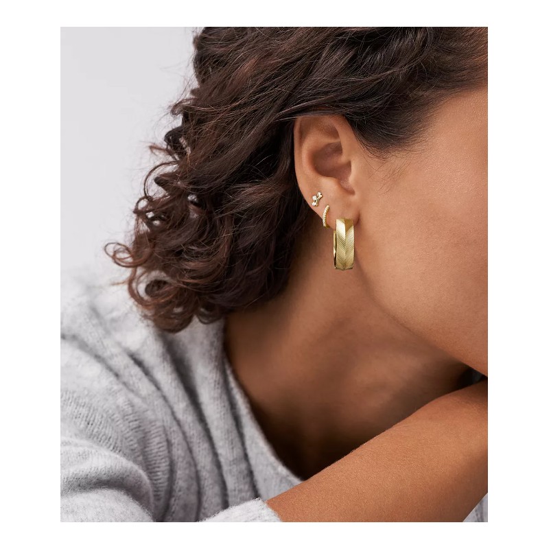Boucles d'oreilles créoles femme Fossil Harlow Linear Texture en acier doré