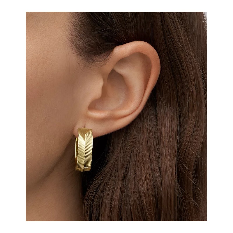 Boucles d'oreilles créoles femme Fossil Harlow Linear Texture en acier doré