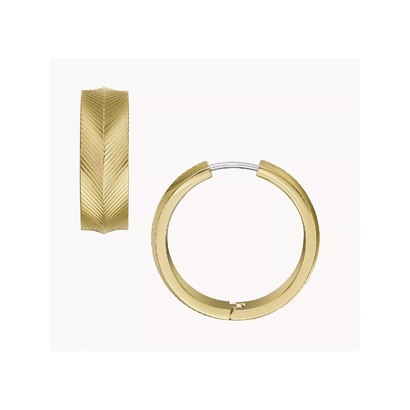 Boucles d'oreilles créoles femme Fossil Harlow Linear Texture en acier doré