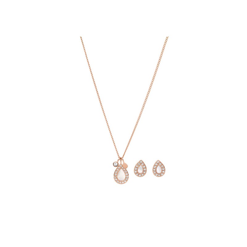 Coffret Fossil Stevie Classics Boucles d'oreilles et collier rose gold et nacre